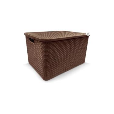 Imagem de Caixa Organizadora Empilhável Rattan, Plástico Preto, 7 Litros, 28x18x16cm, para Casa e Escritório