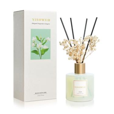 Imagem de YISOWUH Difusor de palheta – Linho – Conjunto de difusor de palheta de vime de 200 ml com óleos essenciais e 8 palhetas, fragrância de longa duração para casa, banheiro, quarto, decoração