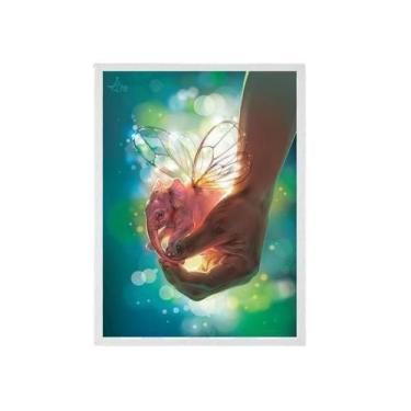 Imagem de Quadro Elefante Com Asas De Borboleta 45X34Cm Madeira Preta - Quadros 