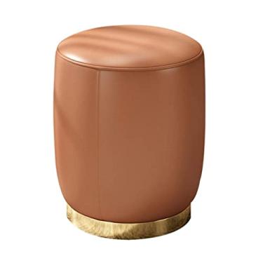 Imagem de Banqueta otomana nórdica luxuosa elegante sofá banco casa madeira maciça ferro apoio para os pés criativo pequeno banco sentado arte casa sala de estar (cor: marrom-couro)