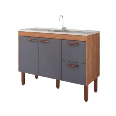 Imagem de Gabinete de Cozinha 114cm Armário 100% Mdf 2 Porta 2 Gavetas (Freijo/Titanium)