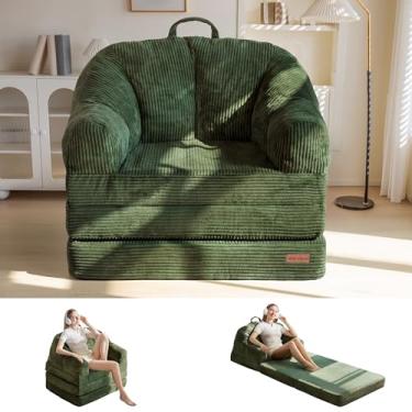 Imagem de MAXYOYO Sofá-cama dobrável com encosto, sofá-cama dobrável sem ossos com alça, pufe conversível 2 em 1, poltrona ao chão, sofá, espreguiçadeira, confortável e dobrável para quarto e sala de estar
