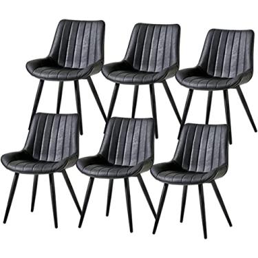 Imagem de Conjunto de 6 cadeiras de móveis de sala de jantar de cozinha de couro PU cadeiras de jantar com encosto e assento acolchoado, pernas de metal para sala de estar e balcão (cor: preto)