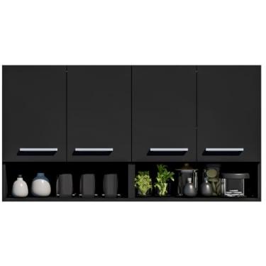 Imagem de Armário Aéreo Multiuso Cozinha Lavanderia 4 Portas ou 2 Portas (4 Portas - 120cm,Preto)