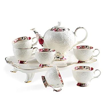 Imagem de Conjunto de chá com bule de chá para adultos, serviço de chá da tarde, conjunto de xícaras de café, conjunto de xícaras de chá de porcelana com bandeja de chá