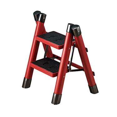 Imagem de Escadas dobráveis de metal engrossado, escada de 2 degraus, alumínio, leve, dobrável, escadas portáteis para casa, capacidade de 551 Ib, escada resistente (cor: aço carbono B) (aço carbono a