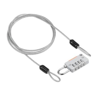 Imagem de PATIKIL Cabo de aço de segurança com trava de combinação de 4 dígitos, 1 conjunto de corda de fio de segurança revestida de 1 metro cadeado de laço duplo para bagagem de viagem ao ar livre, cinza