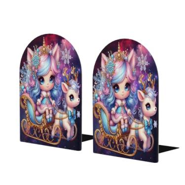 Imagem de Suporte para livros decorativo de madeira com cavalo de menina bonito e antiderrapante para escritório, escritório, biblioteca, escola, estudo, decoração, divisórias, 1 par