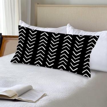 Imagem de GAMSTAS Capas de almofada lombar preta 50 x 101 cm, capa de travesseiro de corpo longo para cama, fronha king size com fecho de envelope, capa de almofada decorativa boho asteca de poliéster para sofá