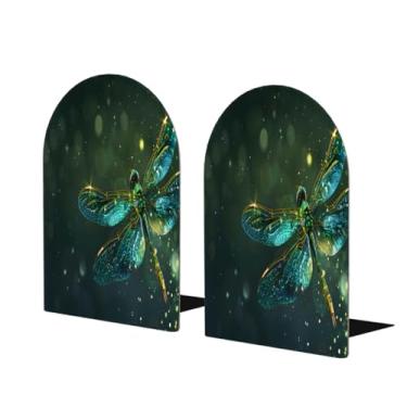 Imagem de Animal Libélula verde galáxia grande suporte de livros de madeira decorativo antiderrapante resistente terminais de livro para mesa de escritório em casa biblioteca de estudo escolar divisórias de