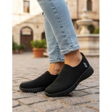Imagem de Tênis Usaflex Slip On Tricot Conforto Praticidade e Estilo, Preto, 37