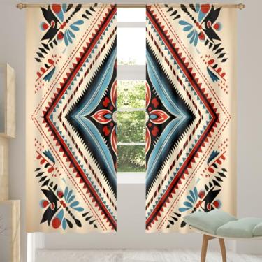 Imagem de 2 conjuntos de painéis boêmia étnica asteca ocidental cortinas transparentes arejadas com filtro leve painéis de cortina leve cortina de porta janela para sala de estar, quarto, jantar, 192 cm de