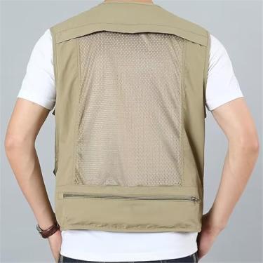 Imagem de Colete De Pesca Verão Para Homem, Colete Cargo Leve Sem Mangas Com Fecho E Malha Respirável Com Vários Bolsos Para Homem, Acampamento Prova Vento Impermeável Fecho, Para Caminhadas(Khaki,6XL)