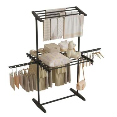 Imagem de Hhsdyl Varal de Roupas – Secador de Roupa Interior e Exterior, Cabide Dobrável, Suporte Suspenso, Prateleira para Roupas e Sapatos, Barra de Armazenamento de Roupa,Black,Two story A