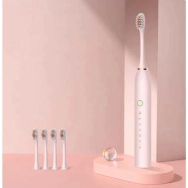 Imagem de Escova de Dentes Elétrica Recarregável com 6 Modos de Limpeza e Temporizador Automático (ROSA)