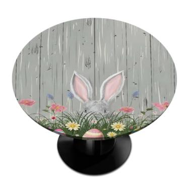 Imagem de hongjinglin Toalha de mesa redonda com borda elástica de Páscoa, toalha de mesa redonda limpável para ambientes internos e externos, pátio, jantar, cozinha, festival, decoração para mesas de 114 a 127