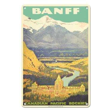 Imagem de Banff Canada - Rockies - Canadian Pacific Railway - Pôster vintage de viagem ferroviária c. 1925-20,3 x 30,48 cm Placa de metal vintage em lata