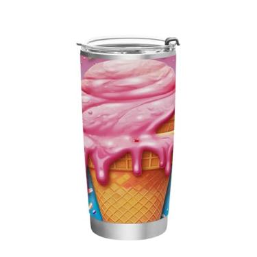 Imagem de Blueangle Copo de 590 ml com tampa e canudo, copo térmico de aço inoxidável isolado a vácuo, caneca de viagem de sorvete fofa para bebidas quentes e frias (737)