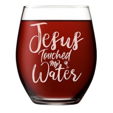Imagem de Kropsis Taça de vinho Jesus Touched My Water • Presente de humor cristão • Vidro inspirado em versículo da Bíblia • Presente para amantes da fé • Artigos religiosos engraçados para bebidas