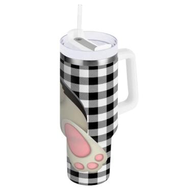 Imagem de ATTX Copo de coelho da Páscoa de 850 g com alça, copo de aço inoxidável a vácuo de parede dupla com palha, caneca de café de viagem isolada #33