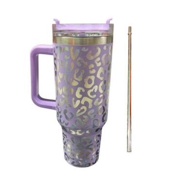 Imagem de Garrafa Térmica estampa Onça Animal Print 1200ml Aço Inox Tampa Canudo