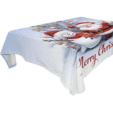 Imagem de Blueangle Toalha de mesa de boneco de neve e Papai Noel – Toalha de mesa quadrada de poliéster impermeável e resistente a manchas para ambientes internos e externos, 152 x 152 cm (550)