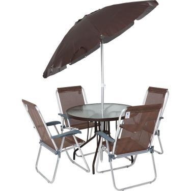Imagem de Conjunto para Jardim Mesa com Tampo de Vidro e 4 Cadeiras e Ombrellone Trancoso Bel