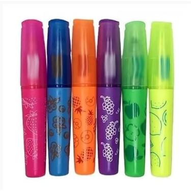 Imagem de Marca Texto Fruit com Cheirinho de Frutas, Ponta Chanfrada, 6 Cores, Traços Finos e Grossos