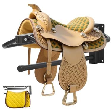 Imagem de Sidasu 1 suporte de selim com barra de almofada, suporte de selim resistente montado na parede, suporte de sela removível para selas estilo ocidental, armazenamento de aderência de cavalo, preto