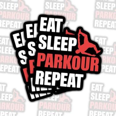 Imagem de 3 peças de adesivos repetidos Eat Sleep Parkour, decalques divertidos de vinil freerun para esportes radicais para laptop, notebook, diário, tablet, Hydro Flask, carro, presente para adolescentes