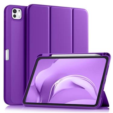 Imagem de Akkerds Capa para iPad Pro de 11 polegadas (M5/M4) 2025/2024 6ª/5ª geração com suporte para lápis, capa protetora para iPad Pro de 11 polegadas com suporte de três dobras/parte traseira de TPU macio