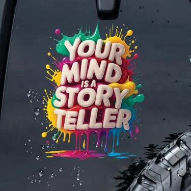 Imagem de Decalque de parede inspirador – Adesivo com citação "Your Mind is a Story Teller" com design colorido de respingos de tinta, arte de parede motivacional em vinil de 22 x 23 cm