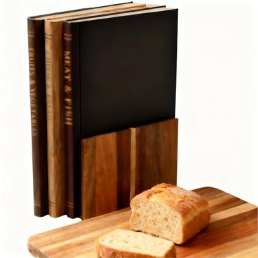 Imagem de Tábuas de corte de madeira para cozinha, conjunto de 3 peças de tábua de corte de madeira de acácia com suporte, tábua de corte que parece livros para legumes, queijo, pão e carne, conjunto de