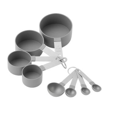 Imagem de Kit 8 Peças Medidoras de Cozinha em Plástico PP Livre de BPA e Aço Inox (Colheres e Copos Dosadores) Cor Cinza