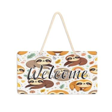 Imagem de Burbuja Placa de boas-vindas arco-íris preguiça para porta da frente, placa de boas-vindas de PVC para decoração de férias de casa de fazenda, 15 x 28 cm