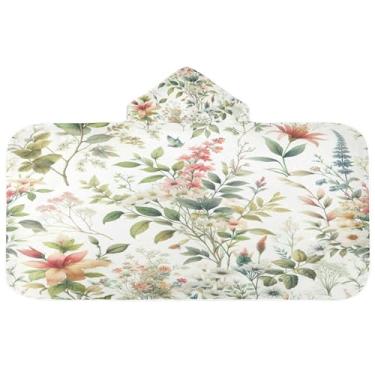 Imagem de Burbuja Toalha de banho com capuz Green Twig para crianças, toalha de praia de pelúcia macia absorvente para meninas e meninos 3-10 anos, 61 x 127 cm