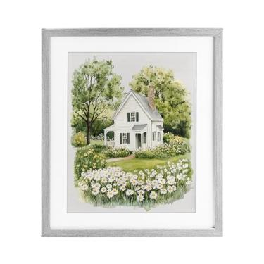 Imagem de Stupell Industries Quaint Countryside Cottage Garden Impressão emoldurada cinza sob vidro, design por Lettered and Lined, 16 x 13