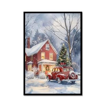 Imagem de Impressão de pôster de arte de parede retrô de Natal Papai Noel alce paisagem de inverno imagens de Natal para bar em casa, bar, cozinha, café, loja, decoração de férias (SKU6,20,3x30,5 cm = (20 x 30