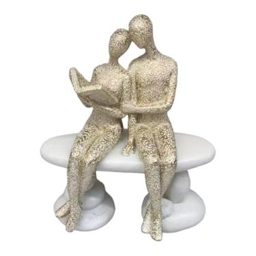Imagem de Fenteer Estátua de Casal Lendo, Escultura em Resina, Figura de Pensador Estético, Ideal para Festas, Aniversários, Armários, Estantes e Decoração de, Bege