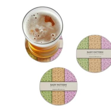 Imagem de Porta Copos Com Ilustração Personalizada Padrões De Bebê Estilo Desenhado À Mão - Tamanho 10.5x10.5 cm