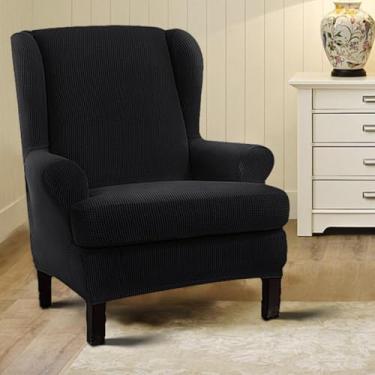 Imagem de Capa elástica para sofá, poltrona, protetor de móveis, macio com fundo elástico, para sala de jantar, escritório, decoração de casa, sala de estar - preto | Tamanho regular