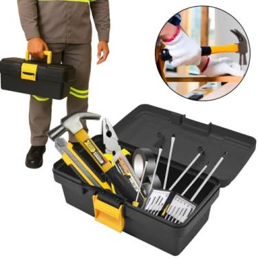Imagem de Kit Ferramentas Caixa + Martelo + Estilete + Lâminas + Chaves Fenda, Phillips e Precisão + Alicate + Fita Isolante