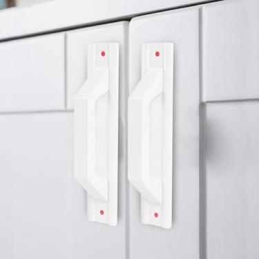 Imagem de Maçaneta de porta deslizante moderna de liga de alumínio, puxadores minimalistas sem perfuração para gaveta de armário de celeiro, com instalação adesiva para portas de vidro (branca)