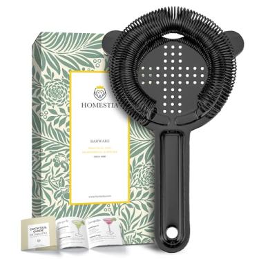 Imagem de Homestia Coador de coquetel para bebidas, coador Hawthorne de 2 garras de aço inoxidável 304 para barman, coador de bar para coqueteleira Boston e coador de martini de vidro de mistura, preto