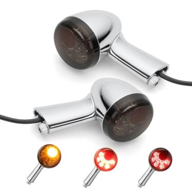 Imagem de LKV Sinais de seta de LED traseiros de bala, lanternas traseiras de freio de motocicleta 12 V luzes traseiras para Halrey Sportster XL 1200 883 Softail Fatboy 1990-2024 (cromado)