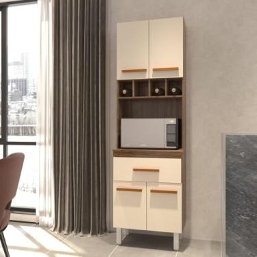 Imagem de Mobília Decor, Armário Paneleiro Vivian com Adega 4 Portas 1 Gaveta Cozinha Compacta Savana Off White