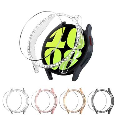 Imagem de Seltureone Pacote com 5 + 5 capas brilhantes compatíveis com Samsung Galaxy Watch 6 de 44 mm com protetor de tela de vidro temperado, capa de strass PC para Galaxy Watch 6 de 44 mm