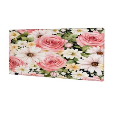 Imagem de Tapete de mouse retrô de flor grande rosa branco à prova d'água para computador protetor de mesa com base de borracha antiderrapante para escritório, computador, teclado, laptop e mesa de casa, mouse