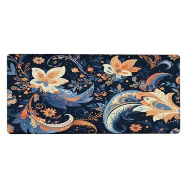 Imagem de Tapete de mouse grande com flores étnicas Paisley impermeável para computador estendido tapete protetor de mesa antiderrapante base de borracha para escritório, computador, teclado, laptop e mesa de