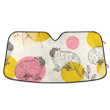 Imagem de Rosa Amarelo Capivaras Bege Para-brisas Carro Protetor Solar Bonito Universal Retrátil Caminhão Protetor Solar para Para-brisa Dianteiro de Carro M, 139.7 cm x 70.1 cm